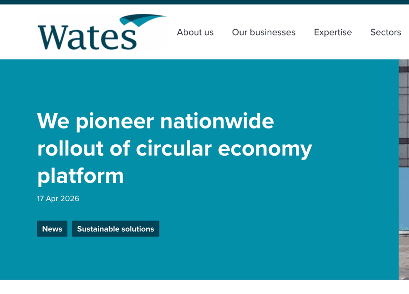 Wates news article announcing their nationwide rollout of the Material Index circular economy platform