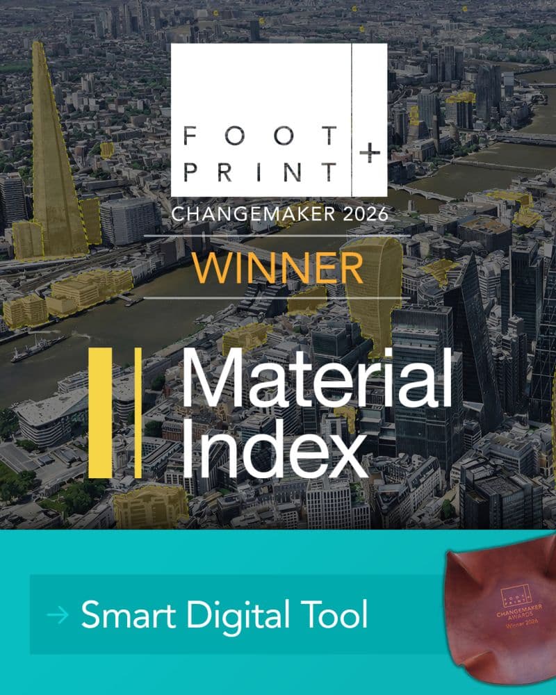 FOOTPRINT+ Changemaker Awards 2026 announcement naming Material Index winner of the Smart Digital Tool category