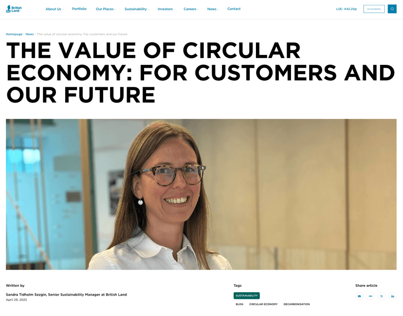 British Land article on the value of the circular economy, written by Senior Sustainability Manager Sandra Tidholm Sezgin