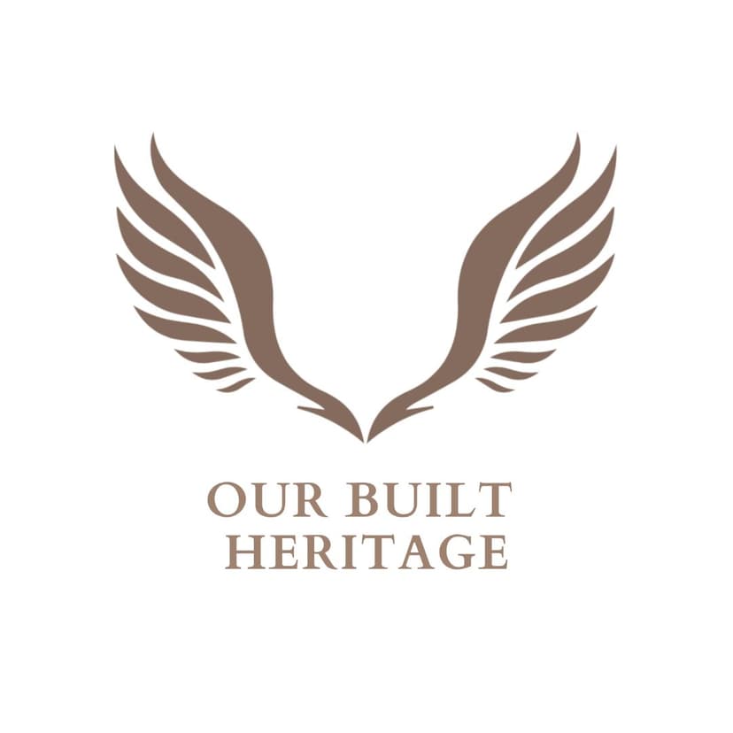 Our Built Heritage podcast logo with gold wings emblem