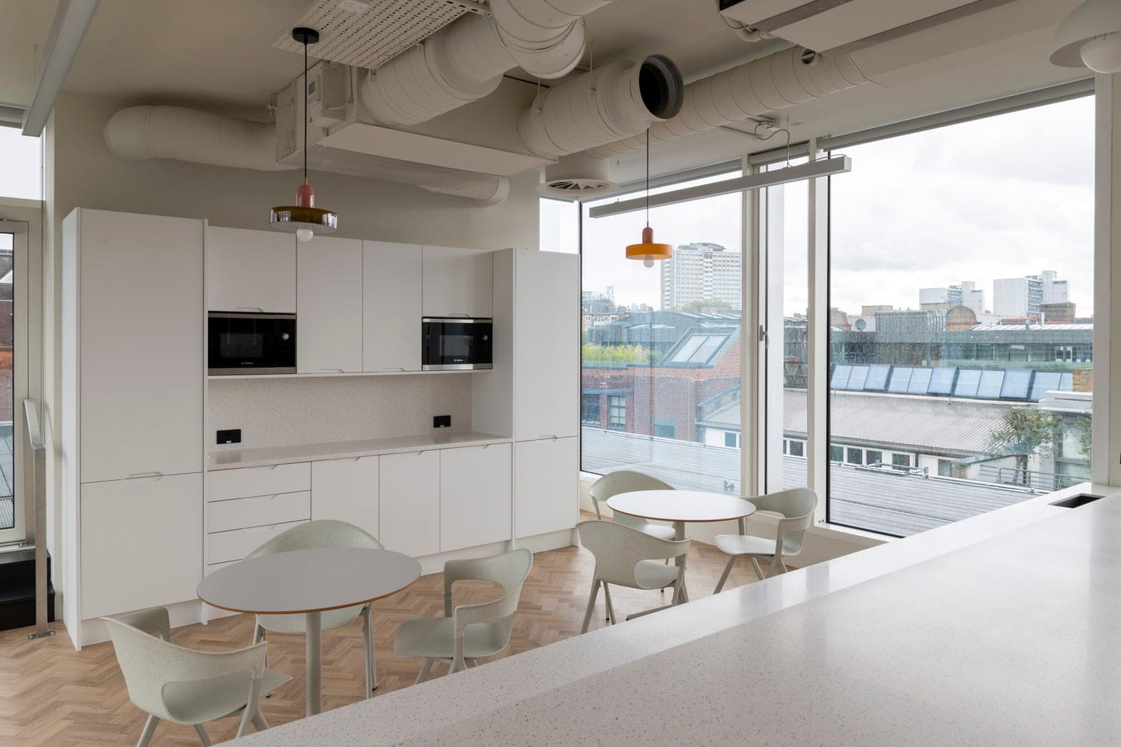 Office tea point with built-in microwaves