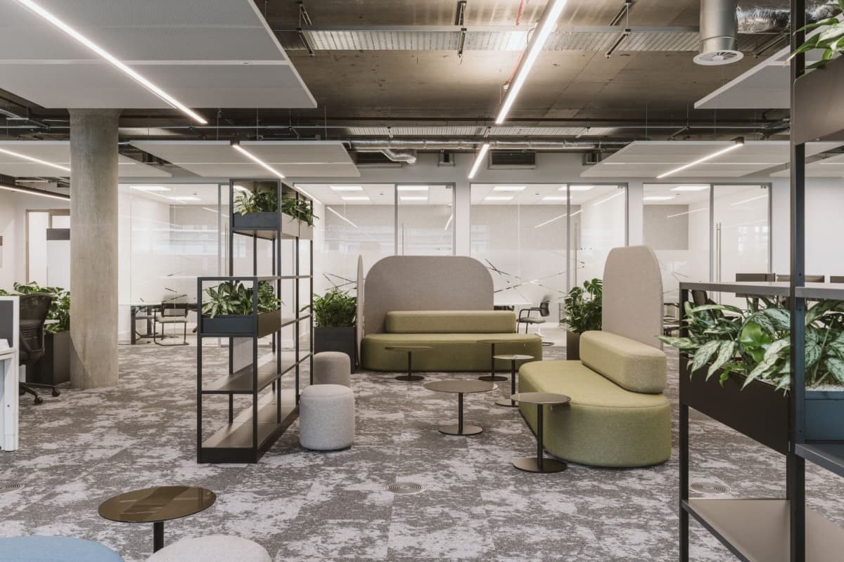 A fitted-out office floor furnished with reused material