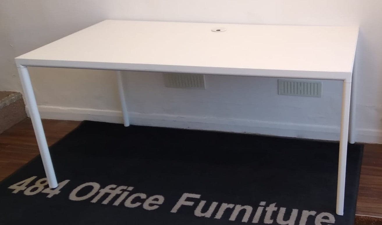 White 2000mm by 800mm stright desks with pole legs