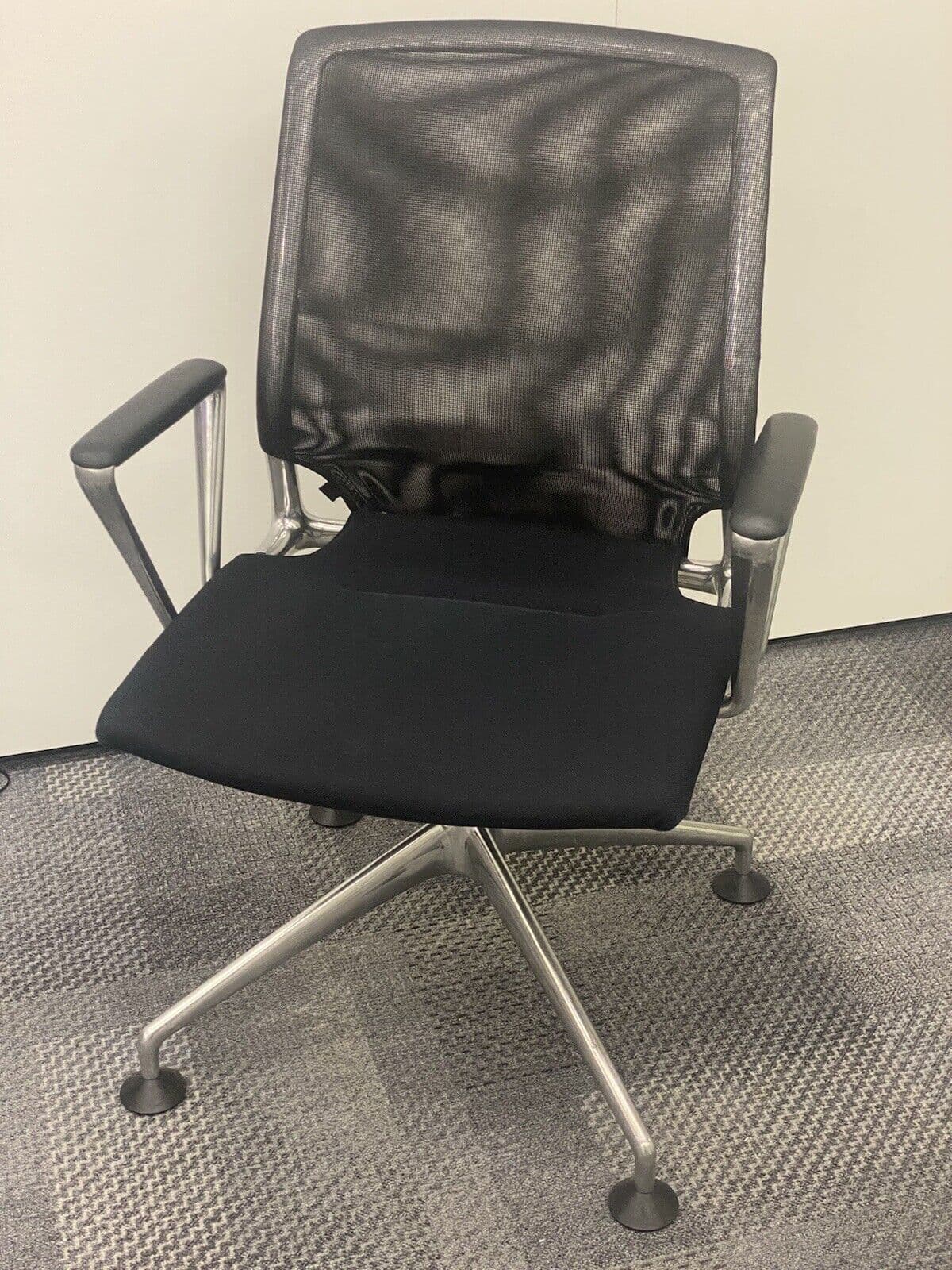Vitra Meda Black Mesh Mid Back Conference Chair On Aluminium 4 Star Base