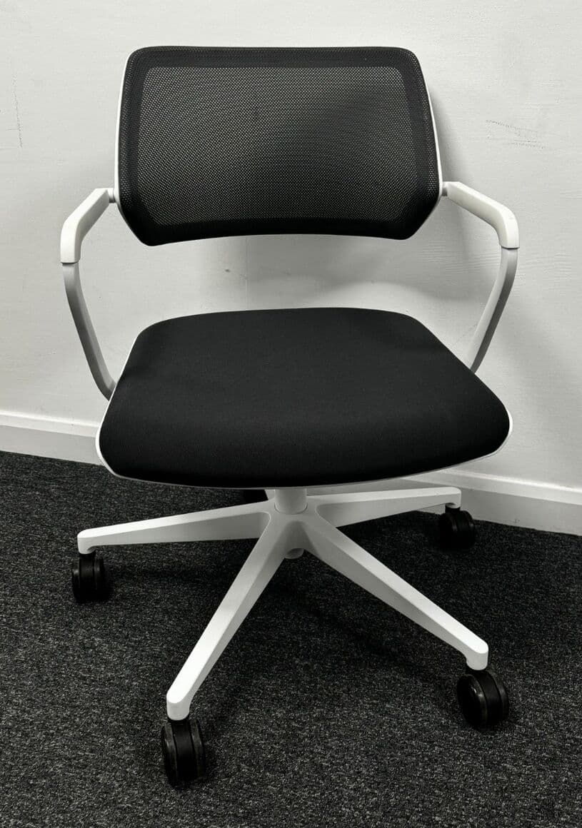 Steelcase QiVi Conference Chair on Wheels Black Mesh Back on White 5 Star Chassis