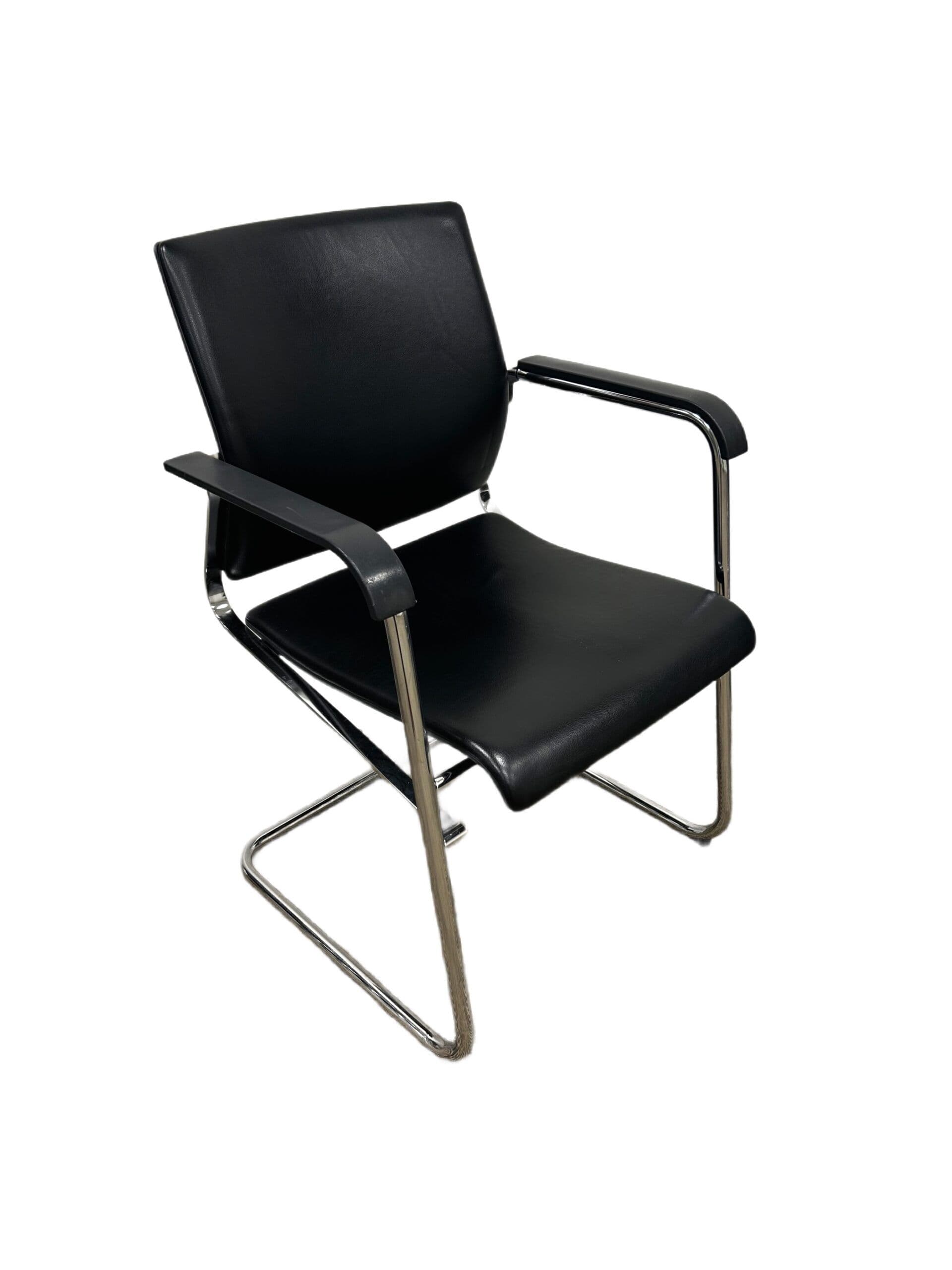 Wilkhahn Sito 241/3 Stacking Conference Chair Black Leather on Chrome frame