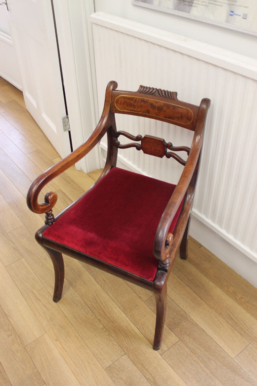 Regency-style armchair with velvet seat