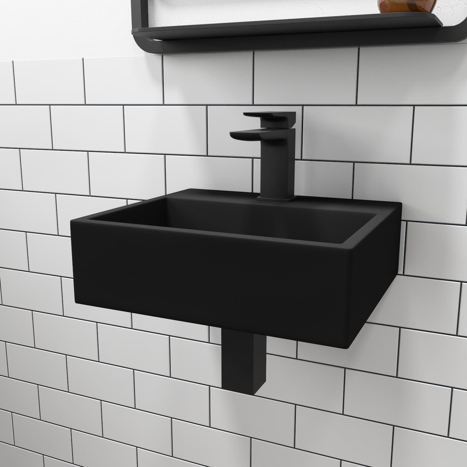 Black Wall Hung Cloakroom Basin 330mm - Houston