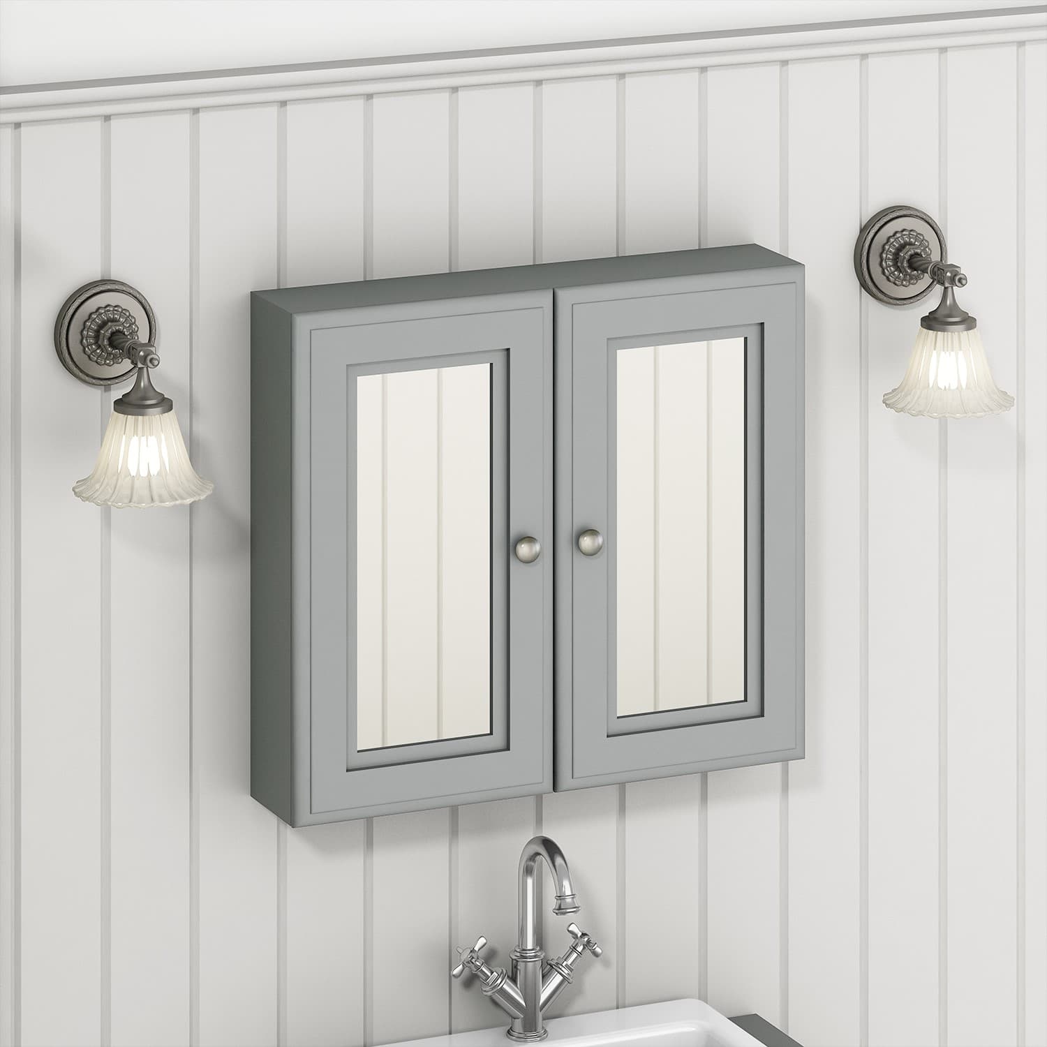 Westbury 667mm Mirror Cabinet - Matt Mid-Grey
