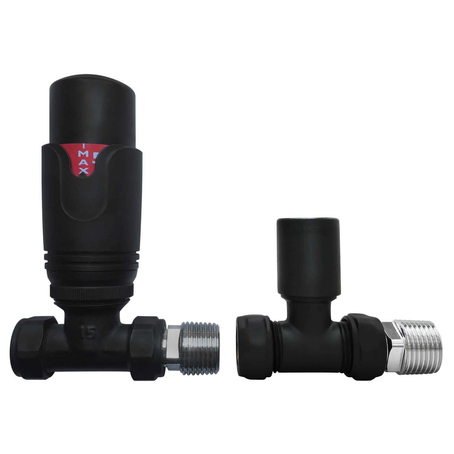 Matt Black Thermostatic Straight Radiator Valves - For Pipework Which Comes From The Floor