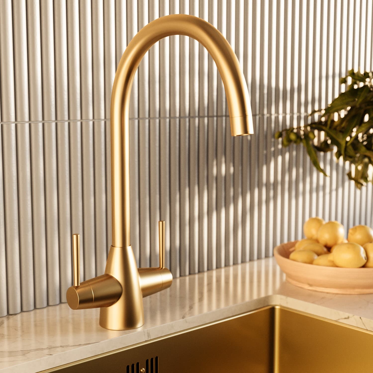 Brass Twin Lever Monobloc Kitchen Sink Mixer Tap - Enza Tamara
