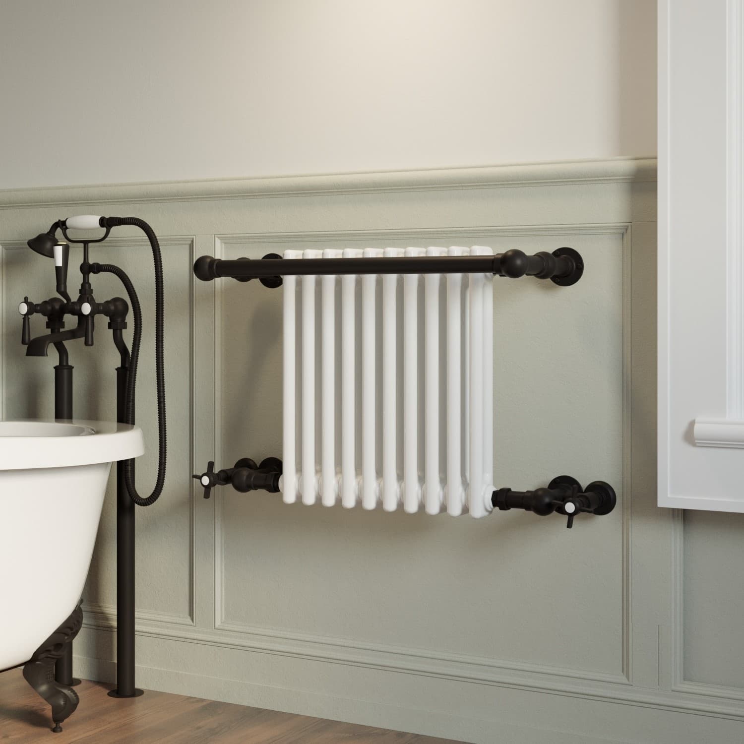 Wall hung towel rail 510x740x250mm Matt Black and White- Regent