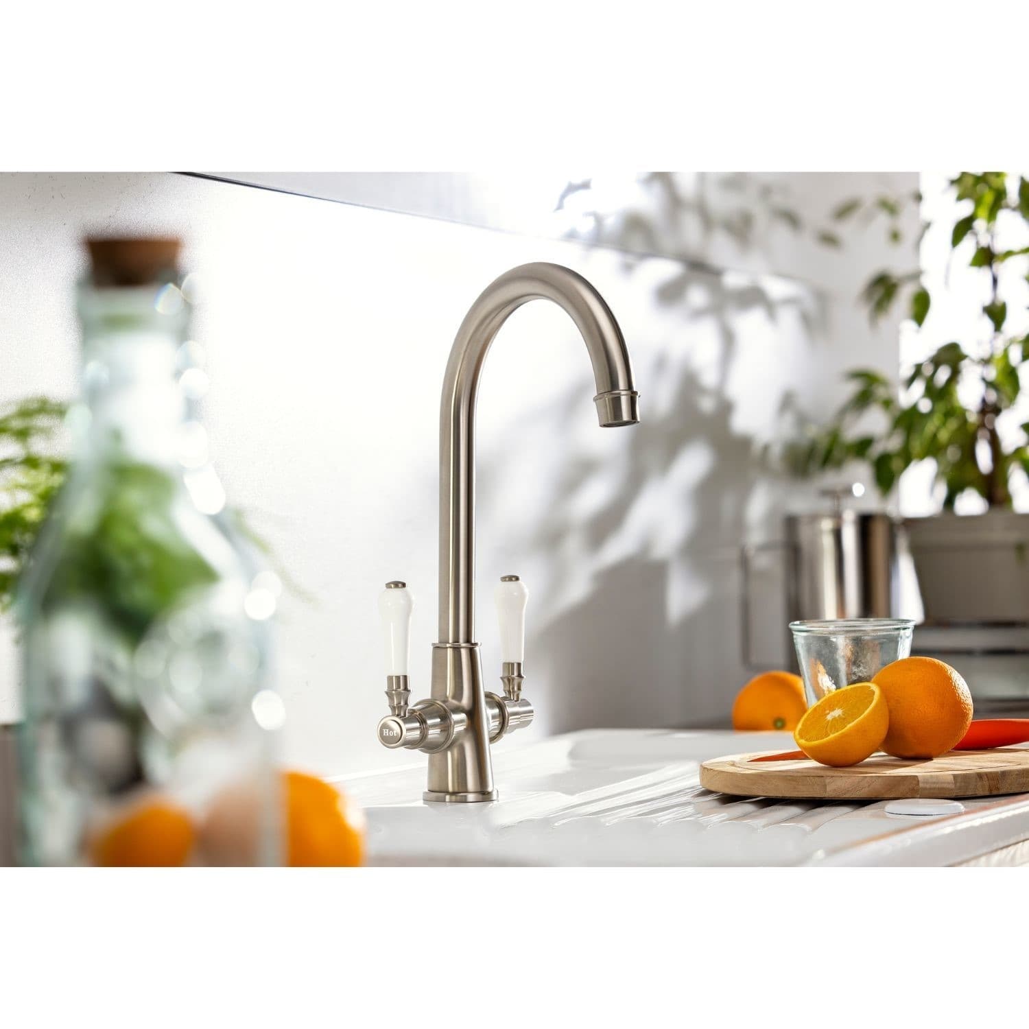 Abode Keswick Dual Lever Kitchen Mixer Tap - Brushed Nickel