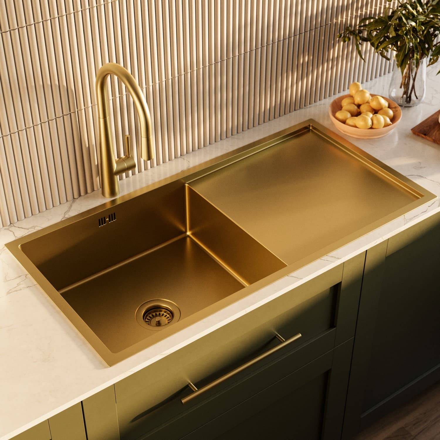 Single Bowl Inset Brushed Brass Stainless Steel Kitchen Sink - Enza Tamara