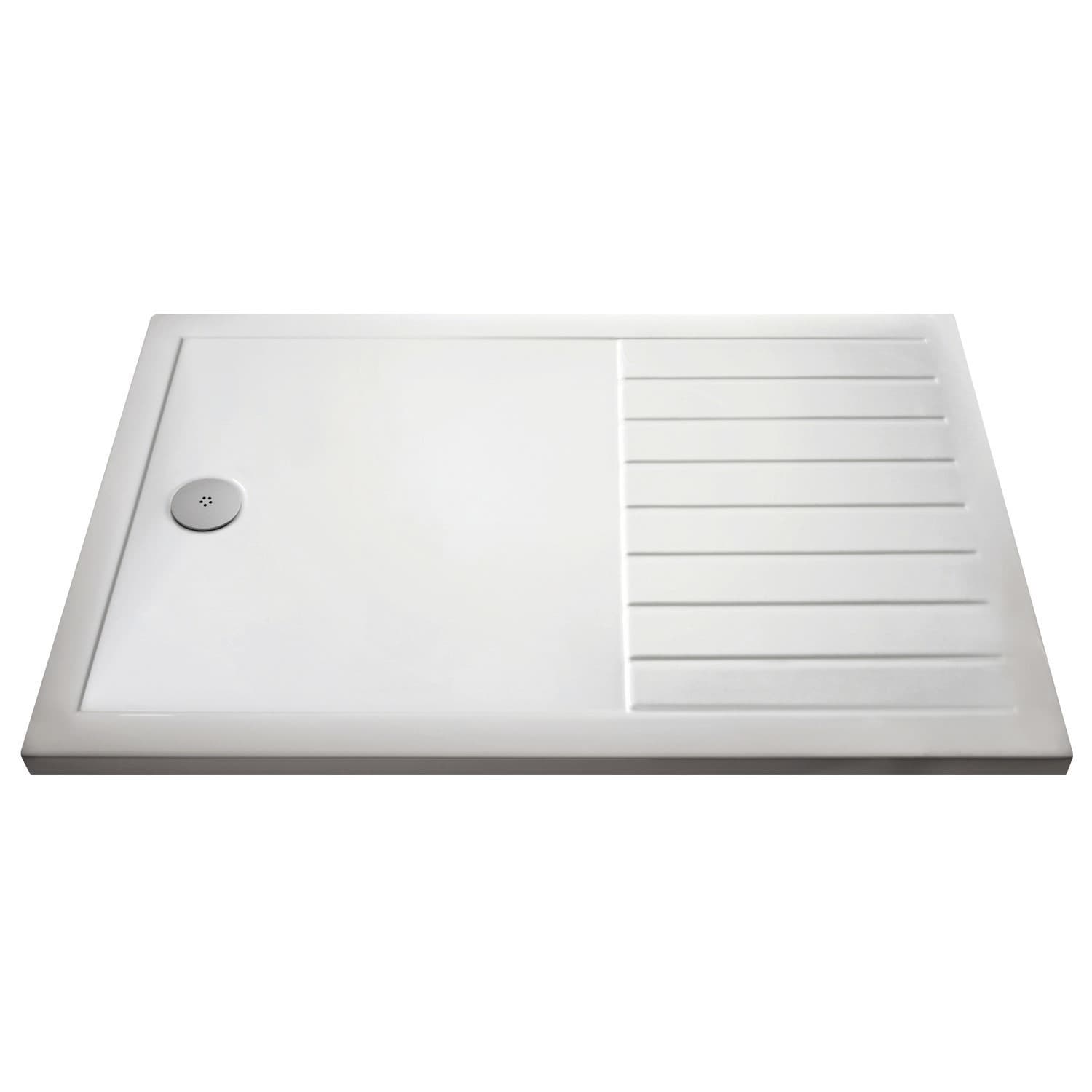 1400x900mm Walk-In Rectangular Shower Tray 40mm with Drying Area - White Stone Resin - Purity