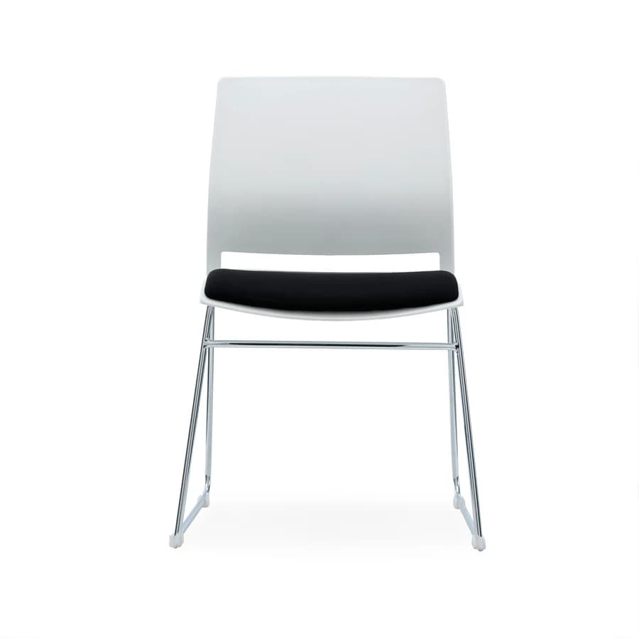 Verse Multipurpose Stacking Chair with White Shell and Black Fabric Seat Pan