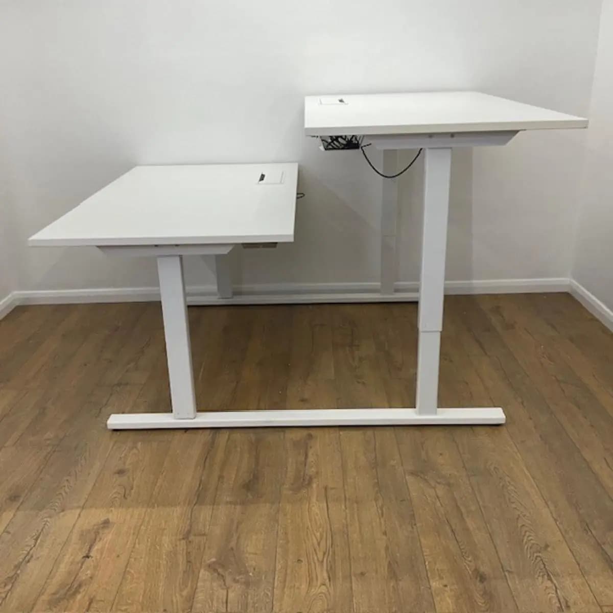 White 1400mm Bank of 2 Height Adjustable Desks