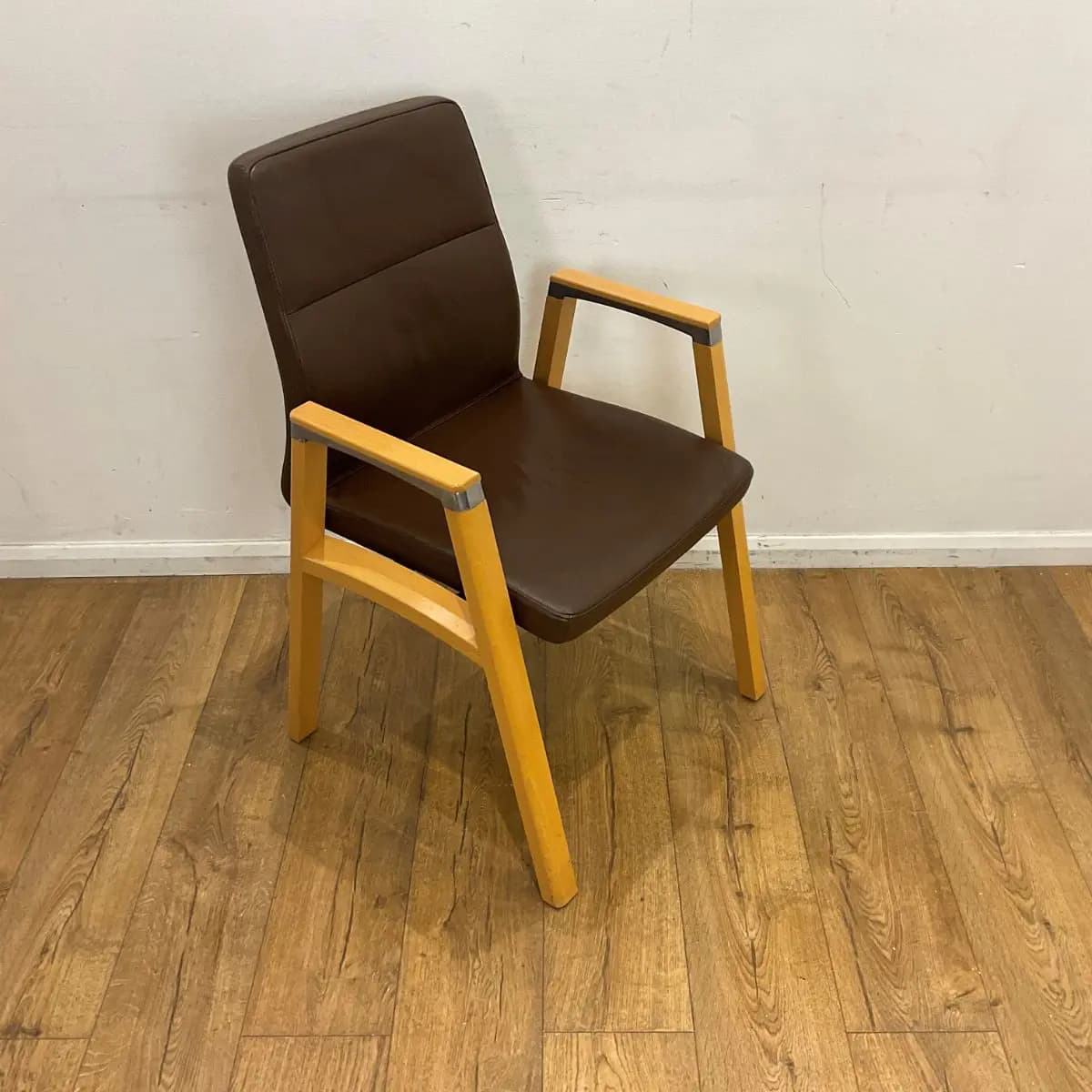 Sven Brown Leather Wooden Framed Meeting Chair