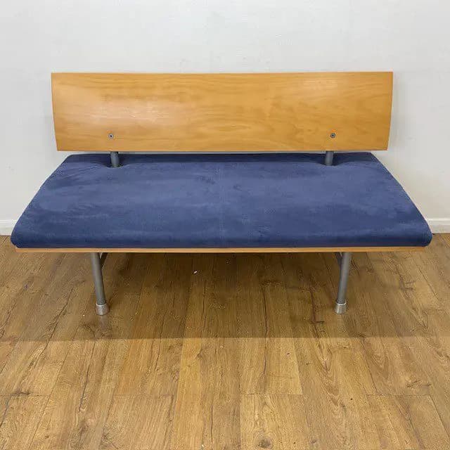 Blue And Wooden 2 Seater Reception Sofa