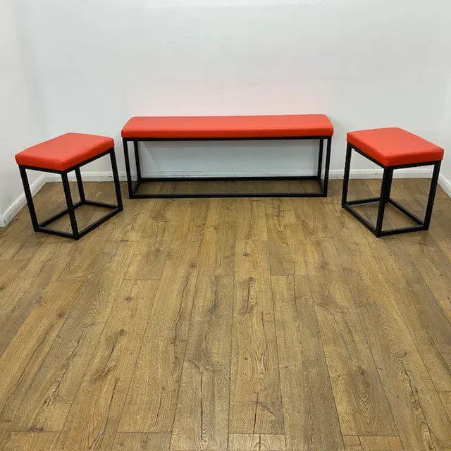 Orange Vinyl Bench And Stool Set