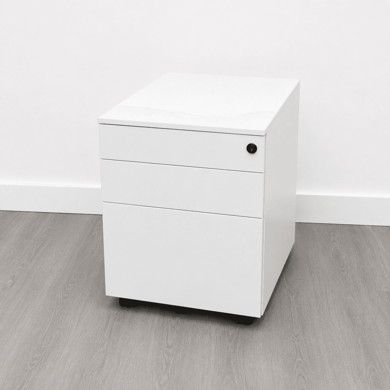 3-Drawer Pedestal, White, Lockable, D570mm