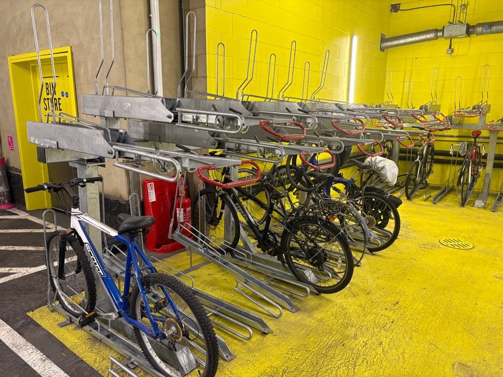 Galvanised steel two-tier bicycle parking rack